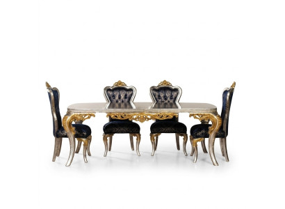 Set da pranzo in oro squisito: tavolo da pranzo con x4 sedie Chesterfield. Mobili di lusso.   Set da pranzo in oro squisito: tavolo da pranzo con x4 sedie Chesterfield. Mobili di lusso.