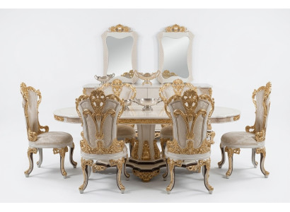 Mobili lussuosi Divano Tavolo da pranzo Barocco Set per sala da pranzo Gruppo Tavolo + 6 sedie