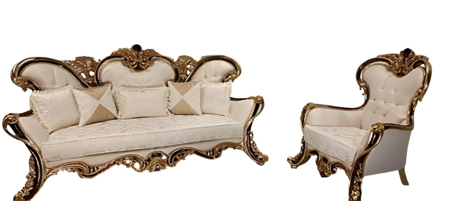 Poltrona Chesterfield 3 posti + 1 posto + tavolino in legno barocco rococò