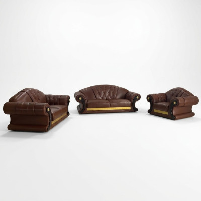 Set di divani Chesterfield in pelle marrone 3+2+1 sofa couch.