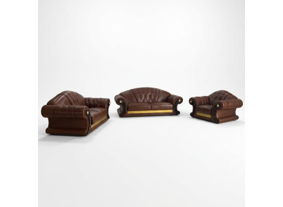 Set di divani Chesterfield in pelle marrone 3+2+1 sofa couch.