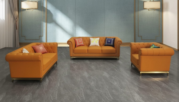 Chesterfield set divano soggiorno divano lussuoso 3+2+1 arancione nuovo