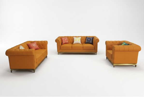 Chesterfield set divano soggiorno divano lussuoso 3+2+1 arancione nuovo