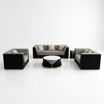 Set di divani Medusa 4 pezzi. Set di mobili da soggiorno completo con tavolino.