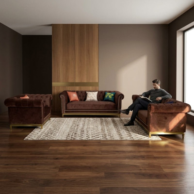 Seduta Chesterfield con divano in metallo di lusso, tessuto imbottito.