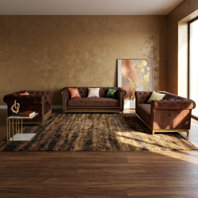 Seduta Chesterfield con divano in metallo di lusso, tessuto imbottito.