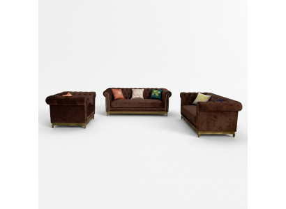 Seduta Chesterfield con divano in metallo di lusso, tessuto imbottito.