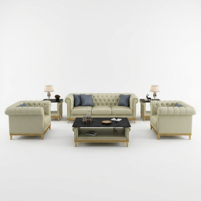Chesterfield Set di divani in pelle 3+2+1: divano letto imbottito.