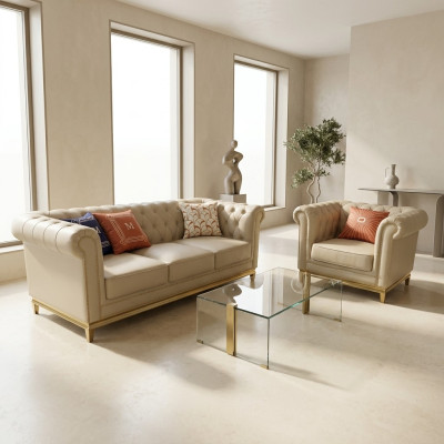 Divano di lusso Beige Set di divani Divani Poltrone 3+1 posti Modello in tessuto