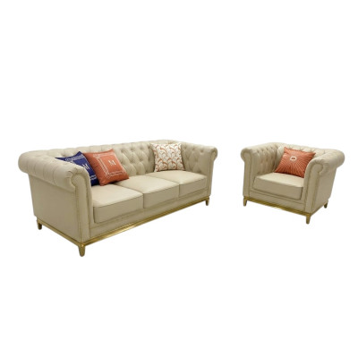Divano di lusso Beige Set di divani Divani Poltrone 3+1 posti Modello in tessuto