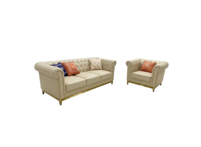 Divano di lusso Beige Set di divani Divani Poltrone 3+1 posti Modello in tessuto