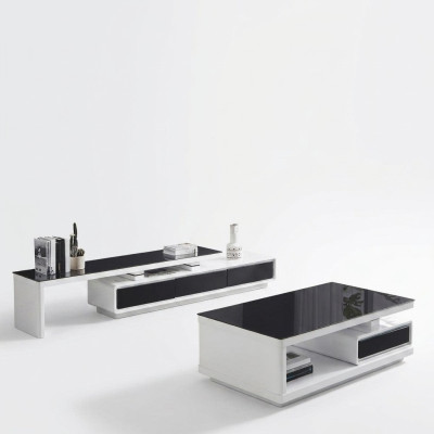Mobile tv bianco e nero con cassettiera di lusso in vetro per il salotto.