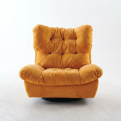 Poltrona design girevole gialla imbottita con braccioli imbottiti singolo.