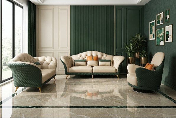 Chesterfield set di divani imbottiti, mobili da 3 pezzi. Set divani in pelle nuovo.