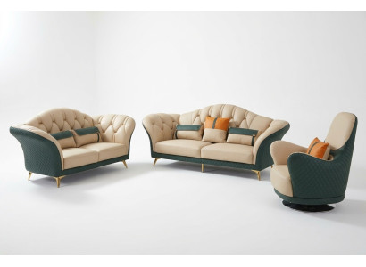 Chesterfield set di divani imbottiti, mobili da 3 pezzi. Set divani in pelle nuovo.