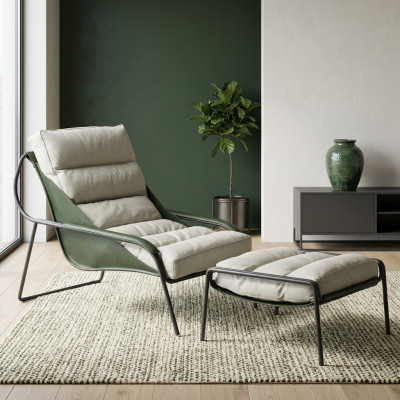 Poltrona + Pouf Set Relax di lusso, mobilio monoposto, Sedia Poggiapiedi 2 pezzi.