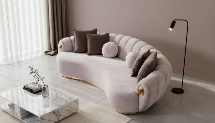 Divano di lusso Big Couch Divano rotondo Divani xxl Sedute imbottite Tessuto 263cm Grigio