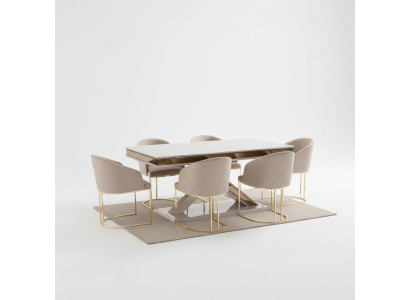 Set da sala da pranzo con tavolo da pranzo con 4 sedie con schienale.