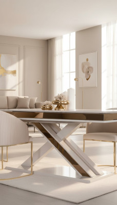 Tavolo da pranzo a colonna X gambe lusso tavoli bianco oro legno mobili