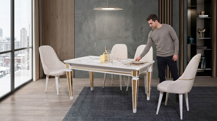 Tavolo da pranzo, insieme di sedie da pranzo, set da pranzo, set di mobili da tavolo da pranzo, 4 sedie, 5 pezzi.