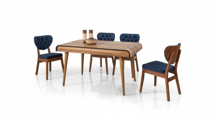 Moderno set da sala da pranzo con mobili, gruppo di sedute, tavolo da pranzo imbottito 5 pezzi.