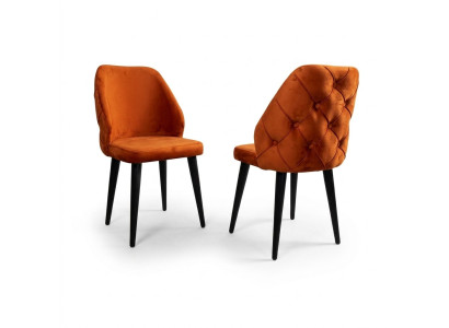 Sedia imbottita in legno arancione Chesterfield su gambe nere per la sala da pranzo