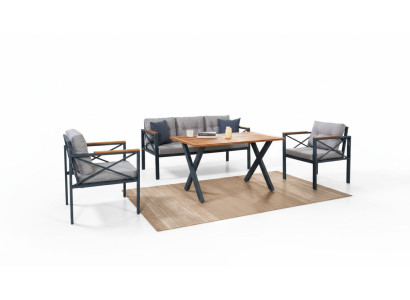 Set da giardino moderno grigio composto da poltrona, poggiapiedi e tavolo, 4 pezzi per il portico.