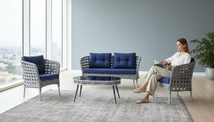 Mobili da giardino Sedie Divano Set di divani per terrazza Tavolo Divano Couch 4 pezzi. Set