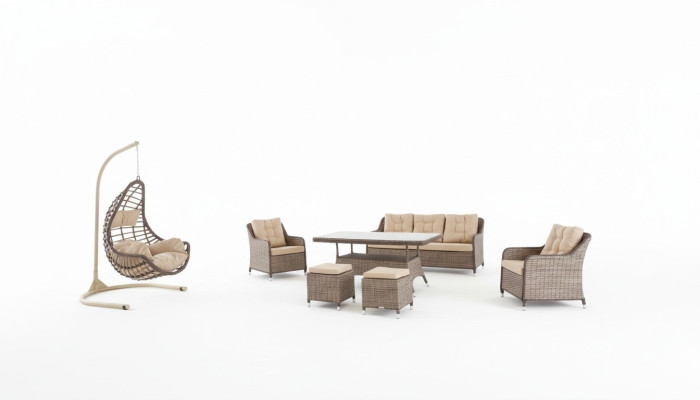 Mobili da giardino moderni Tavolo Poltrona Sgabello Divano Set da giardino 6 pezzi. Nuovo