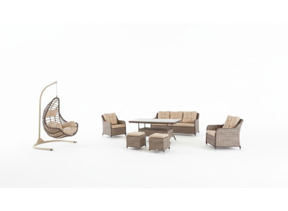 Mobili da giardino moderni Tavolo Poltrona Sgabello Divano Set da giardino 6 pezzi. Nuovo