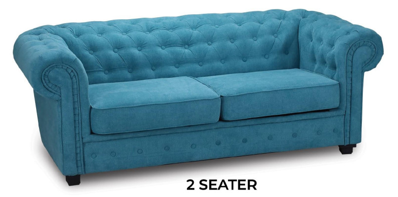 Set di divani Chesterfield in tessuto blu turchese 3+2+1
