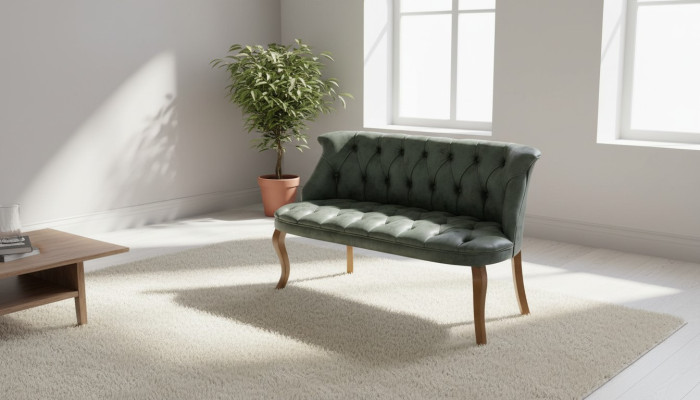 Divano Chesterfield verde a due posti in pelle sintetica per soggiorno