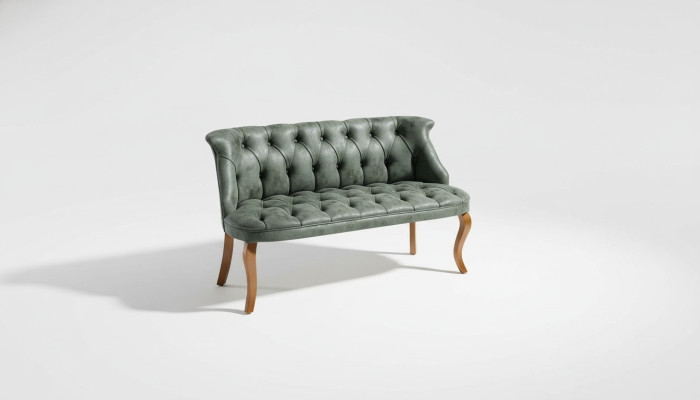 Divano Chesterfield verde a due posti in pelle sintetica per soggiorno