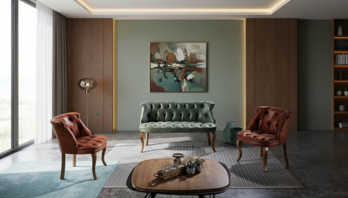 Moderno divano Chesterfield in ecopelle, mobili, divano a due posti, poltrona in stile