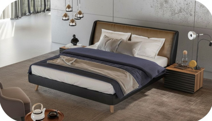 Camera da letto Set Letto 2x Comodino Mobili Completi Letti Noce Naturale