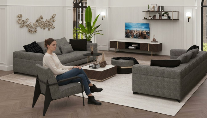Sedia grigia con piedini in acciaio inossidabile Mobili moderni per il soggiorno Sedia poltrona divano sofa