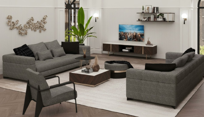 Sedia grigia con piedini in acciaio inossidabile Mobili moderni per il soggiorno Sedia poltrona divano sofa