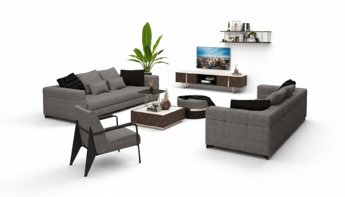 Sedia grigia con piedini in acciaio inossidabile Mobili moderni per il soggiorno Sedia poltrona divano sofa