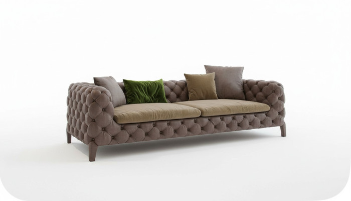 Chesterfield divano a 4 posti color grigio talpa Moderno Nuovo.
