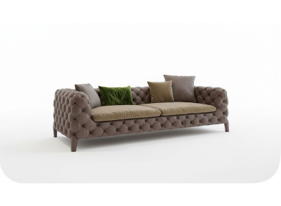 Chesterfield divano a 4 posti color grigio talpa Moderno Nuovo.