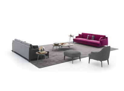 Grande set di divani grigi in soggiorno di lusso a 3+2+1 posti con pouf, 4 pezzi nuovi
