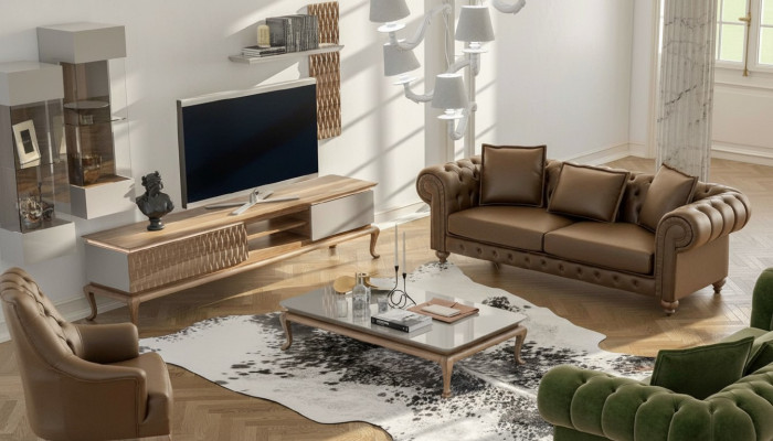 Marrone Chesterfield set di lussuosi divani moderni Tre posti in tessuto
