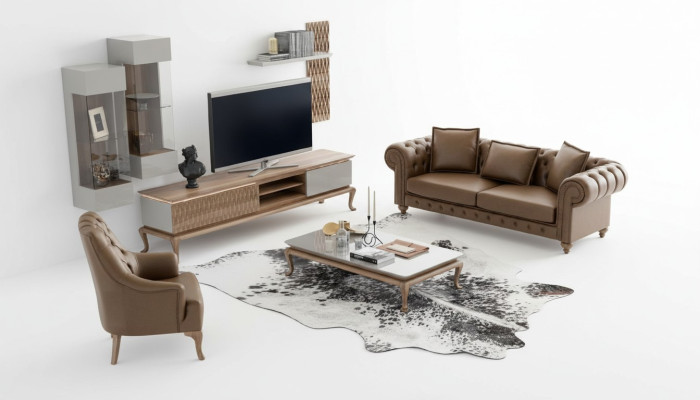 Marrone Chesterfield set di lussuosi divani moderni Tre posti in tessuto