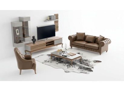 Marrone Chesterfield set di lussuosi divani moderni Tre posti in tessuto