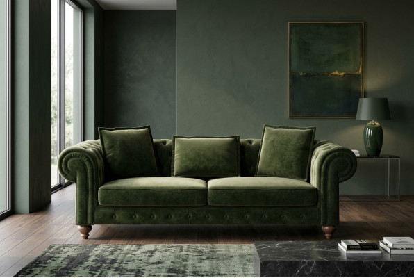 Verde Chesterfield in tessuto a tre posti divano di lusso stile divani soggiorno.