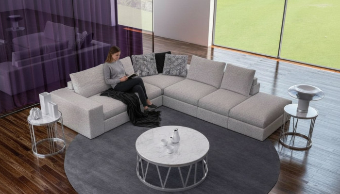 Sofà angolare bianco imbottito di lusso a forma di L design moderno