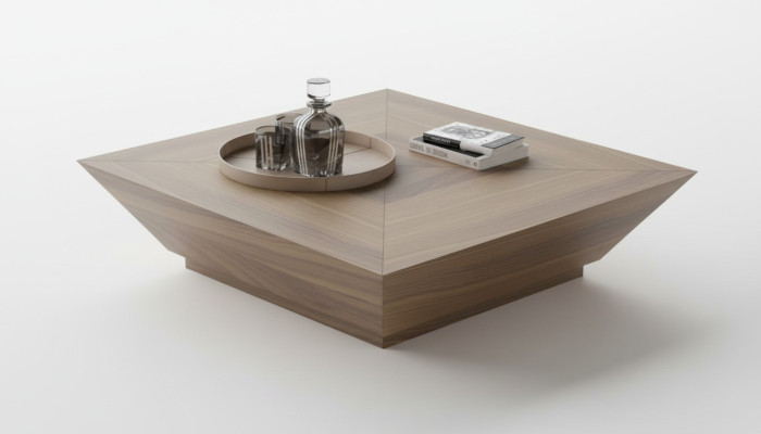 Tavolini rettangolari da salotto di lusso in legno di noce naturale.