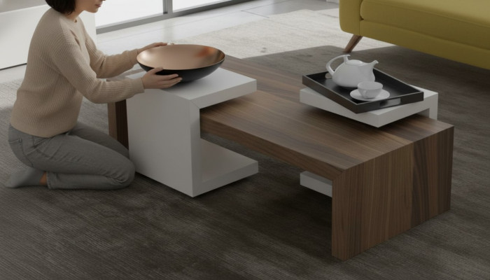 Set tavolino da salotto noce naturale mobili da soggiorno tavolini moderni nuovi