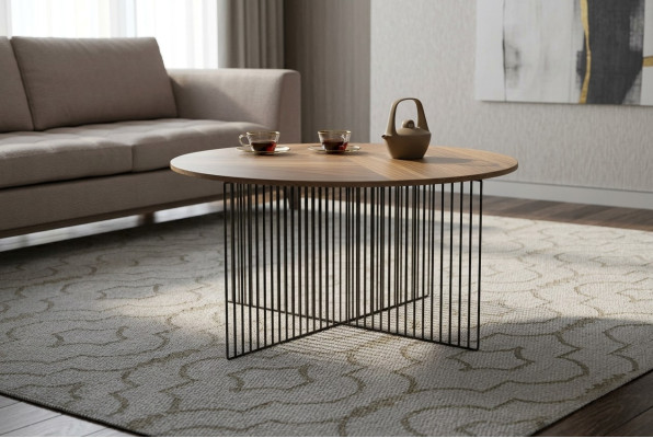 Tavolino da salotto moderno marrone in legno massello di lusso con piano d'appoggio.