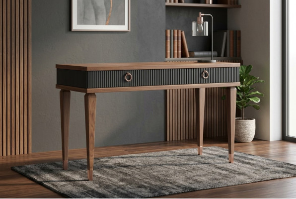 Modern console table with drawers in luxurious natural walnuts - Anthracite.